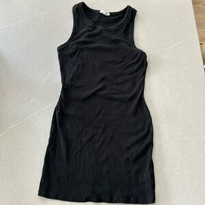 Black Ribbed Body-con Sleeveless Mini Dress, Size Medium
